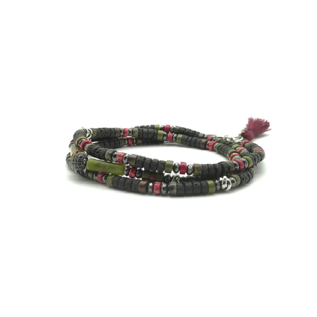 TaRa Dàimào-Bracciale con Pietra Lavica Diaspro bracciale collana tibetana pietre naturali fatto a mano in Italia Uomo negozio a Este e on-line