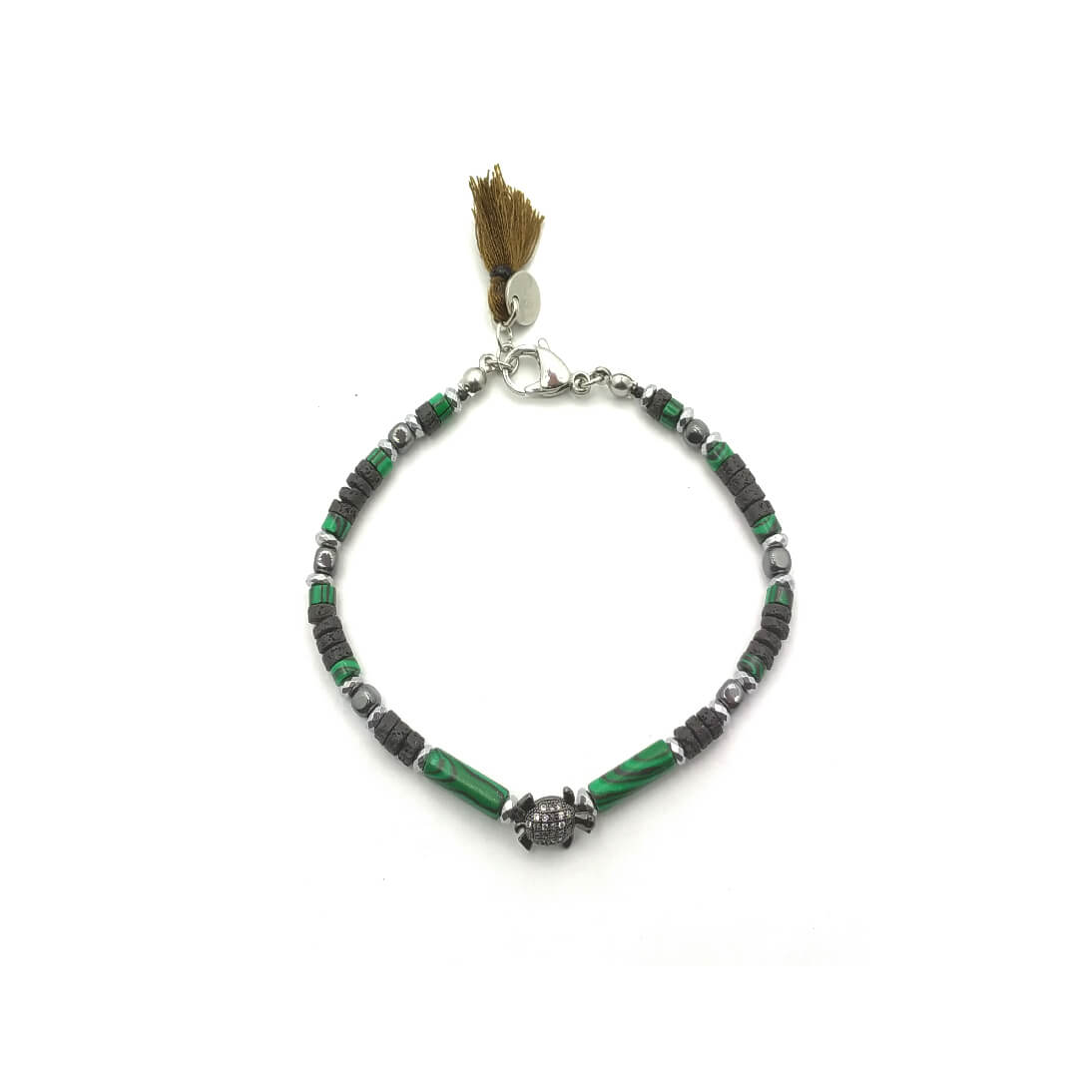 TaRa Dàimào-Bracciale con Lavica Malachite bracciale collana tibetana pietre naturali fatto a mano in Italia Uomo negozio a Este e on-line