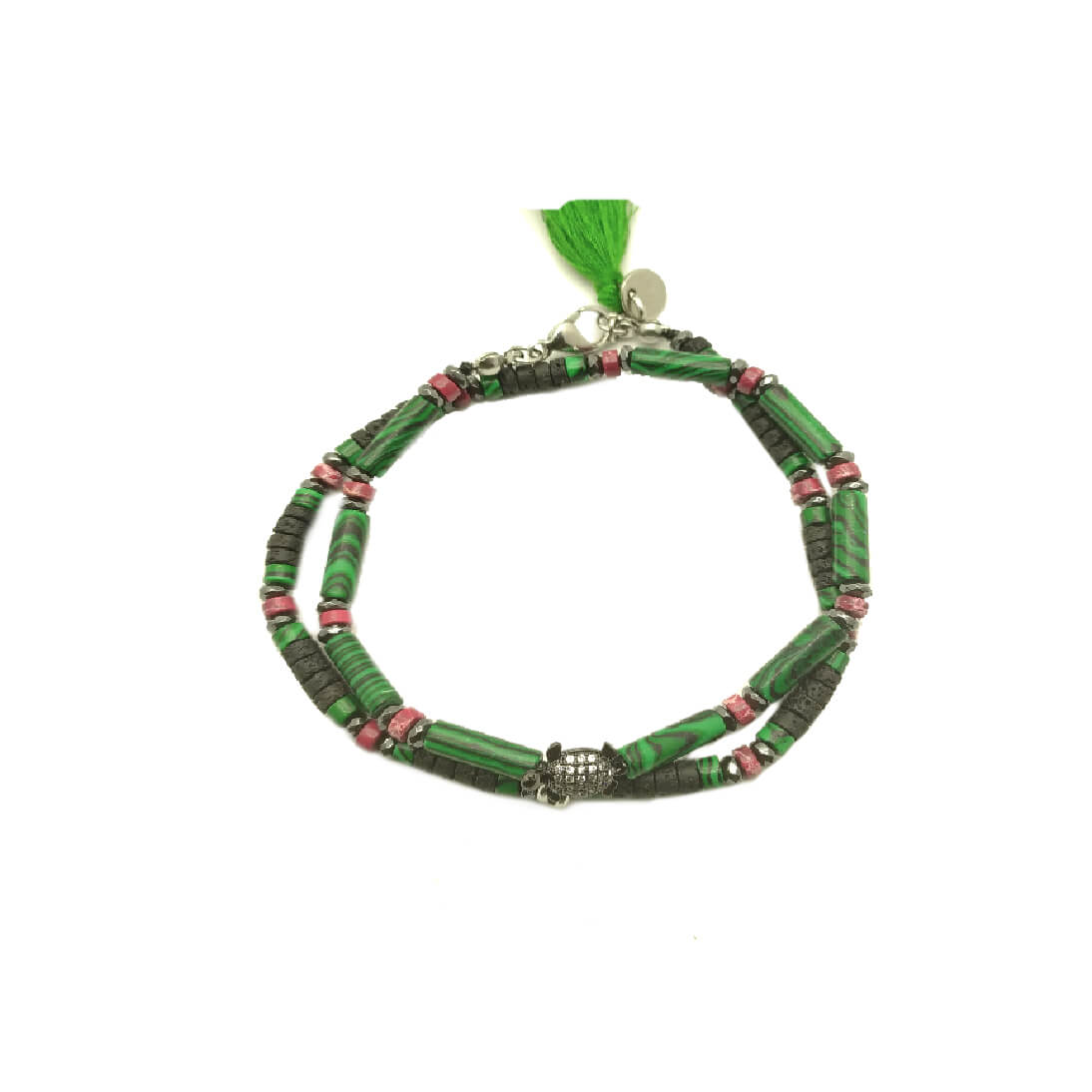 TaRa Dàimào-Bracciale con Malachite pietra lavica bracciale collana tibetana pietre naturali fatto a mano in Italia Uomo negozio a Este e on-line