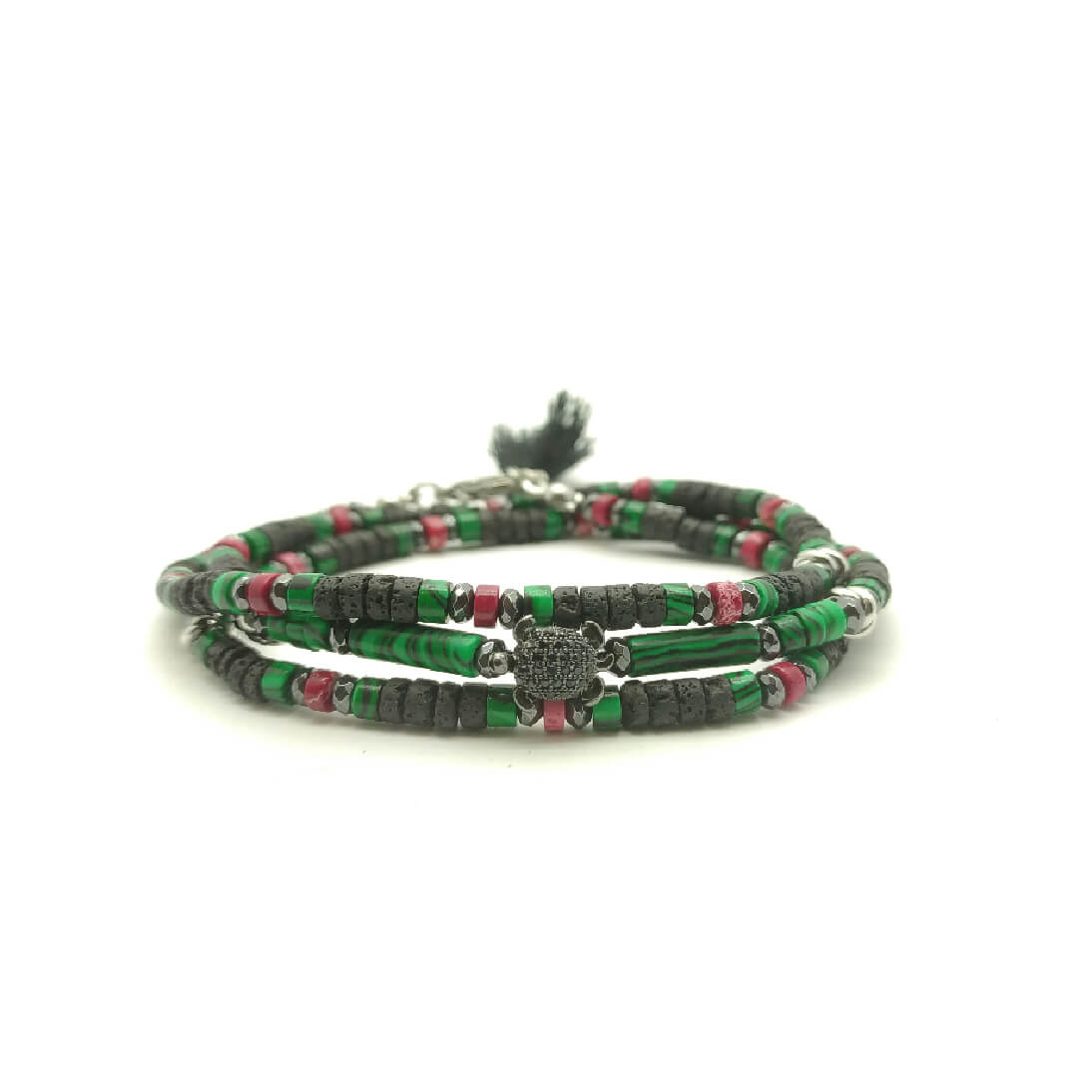 TaRa Dàimào-Bracciale con Malachite pietra lavica bracciale collana tibetana pietre naturali fatto a mano in Italia Uomo negozio a Este e on-line
