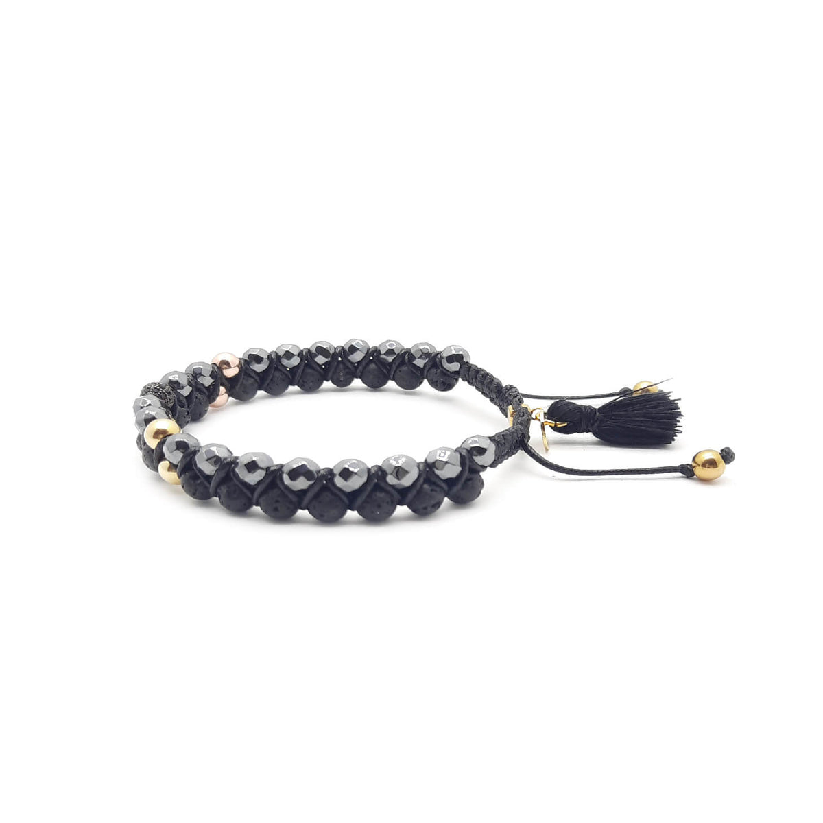 aRa Ek saaht -Bracciale con Ematite e pietra Lavica bracciale tibetano pietre naturali argento fatto a mano in Italia
