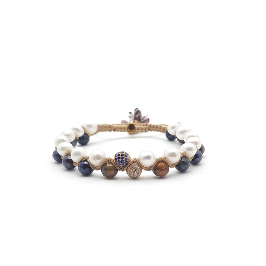 TaRa Ek Saaht Bracciale in argento 925% con pietre naturali Agata galvanizzata e Perle naturali acqua dolce significato spirituale del tibetano fatto a mano in Italia e on line store in centro a Este da Gioielli D'Este a prezzi scontati.