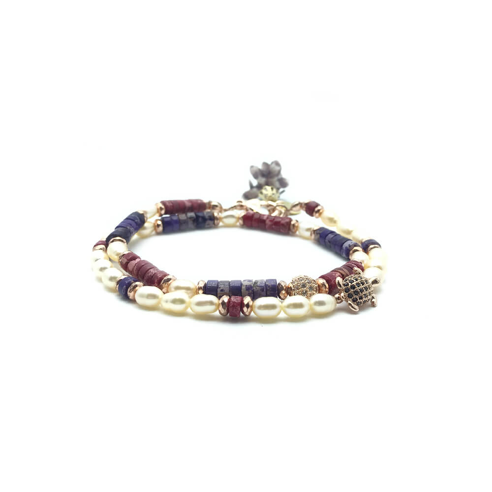 TaRa Dàimào-Bracciale con Diaspro Sodalite Perla A++ bracciale collana tibetana pietre naturali argento fatto a mano in Italia
