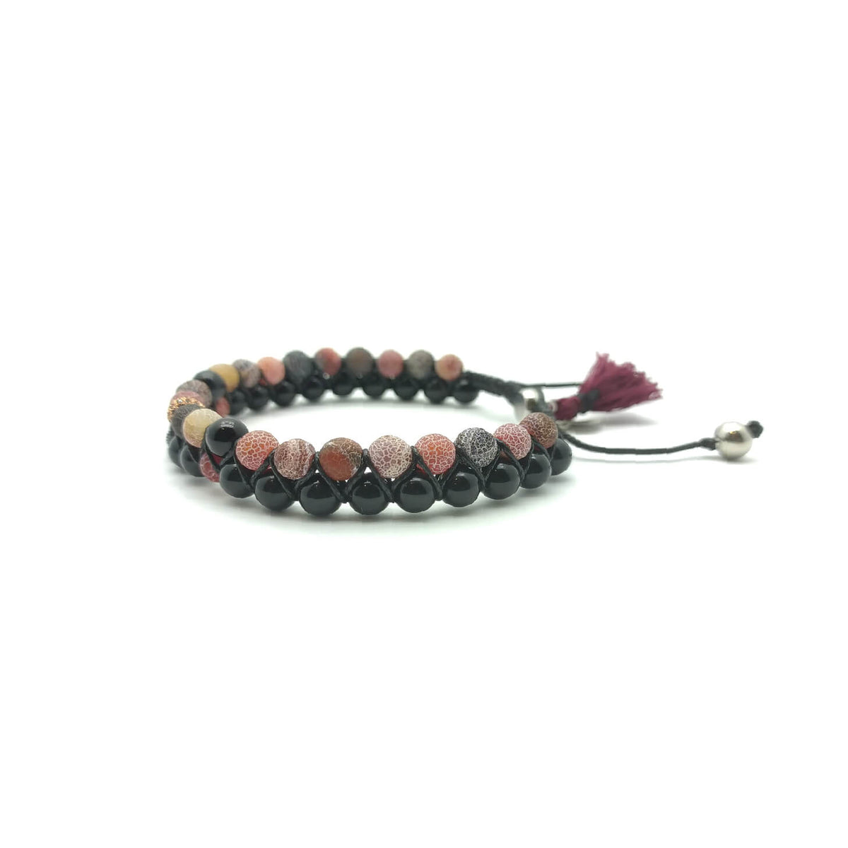 TaRa Ek saaht -Bracciale con Dendritica bracciale tibetano pietre naturali argento fatto a mano in Italia