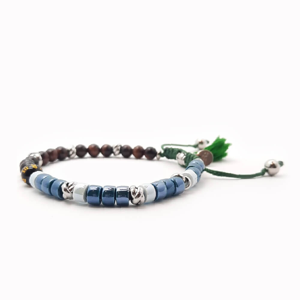 Lung-Ta Bracciale Ceramica Heischi e Occhioi di Tigre