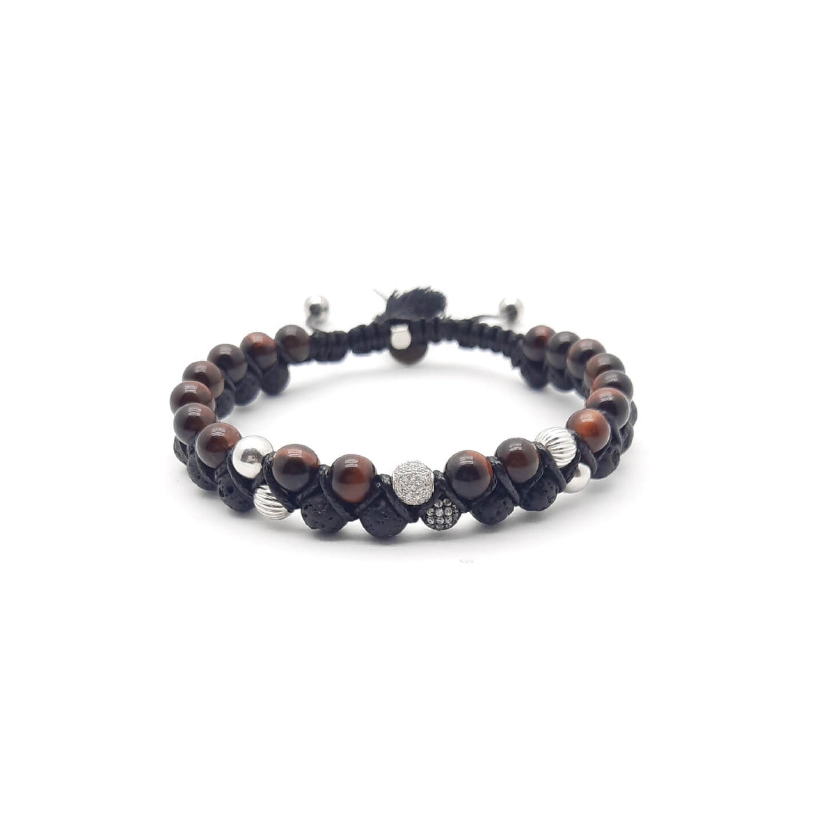 TaRa Ek saaht -Bracciale con Argento 925% Occhio di tigre Pietra Lavica bracciale tibetano pietre naturali argento fatto a mano in Italia