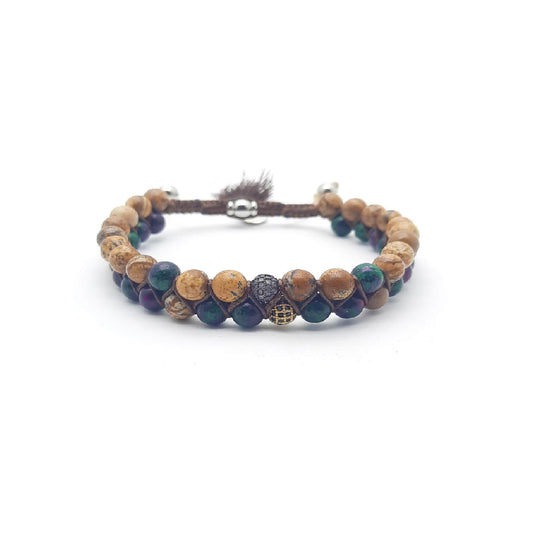 TaRa Ek saaht Bracciale con Paesina e Rubizoisite bracciale tibetana pietre naturali fatto a mano in Italia Uomo negozio a Este e on-line