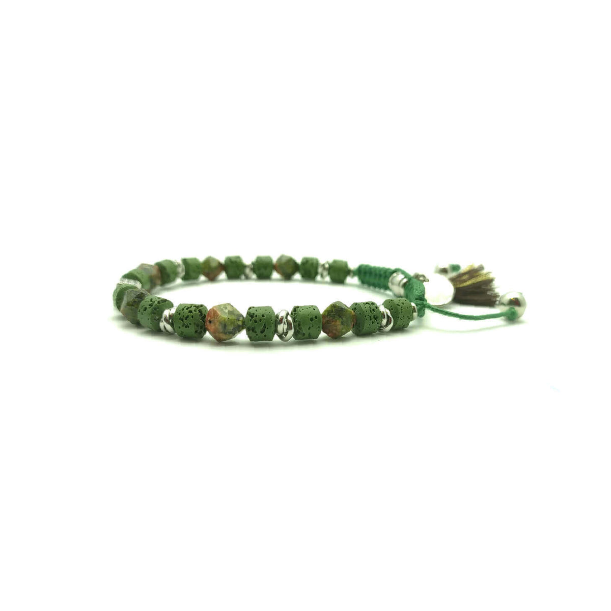 TaRa Keval Bracciale con Argento 925% Avventurina Pietra Lavica bracciale tibetano pietre naturali argento fatto a mano in Italia on line e in centro a Este da Gioielli D'Este