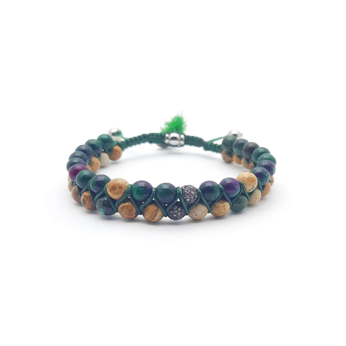 TaRa Ek saaht Bracciale con Paesina e Rubizoisite bracciale tibetana pietre naturali fatto a mano in Italia Uomo negozio a Este e on-line