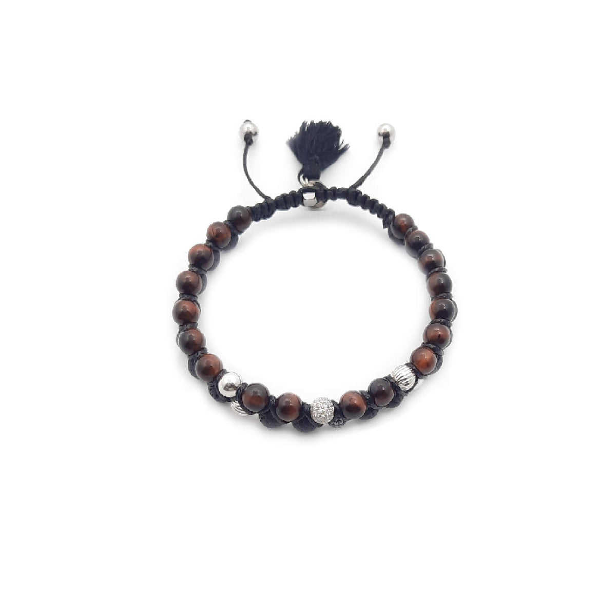 TaRa Ek saaht -Bracciale con Argento 925% Occhio di tigre Pietra Lavica bracciale tibetano pietre naturali argento fatto a mano in Italia