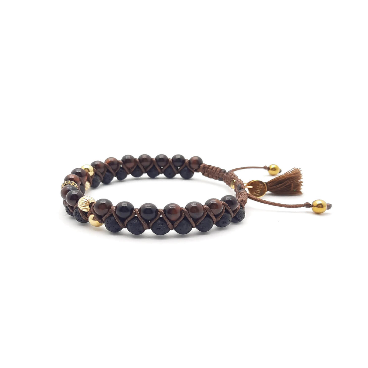 TaRa Ek saaht -Bracciale con Argento 925% Occhio di tigre Pietra Lavica bracciale tibetano pietre naturali argento fatto a mano in Italia