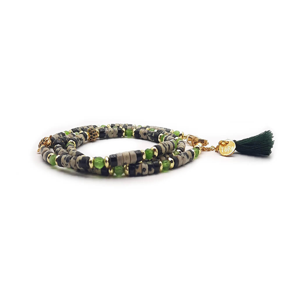 Dàimào-Bracciale con diaspro dalmata e onice